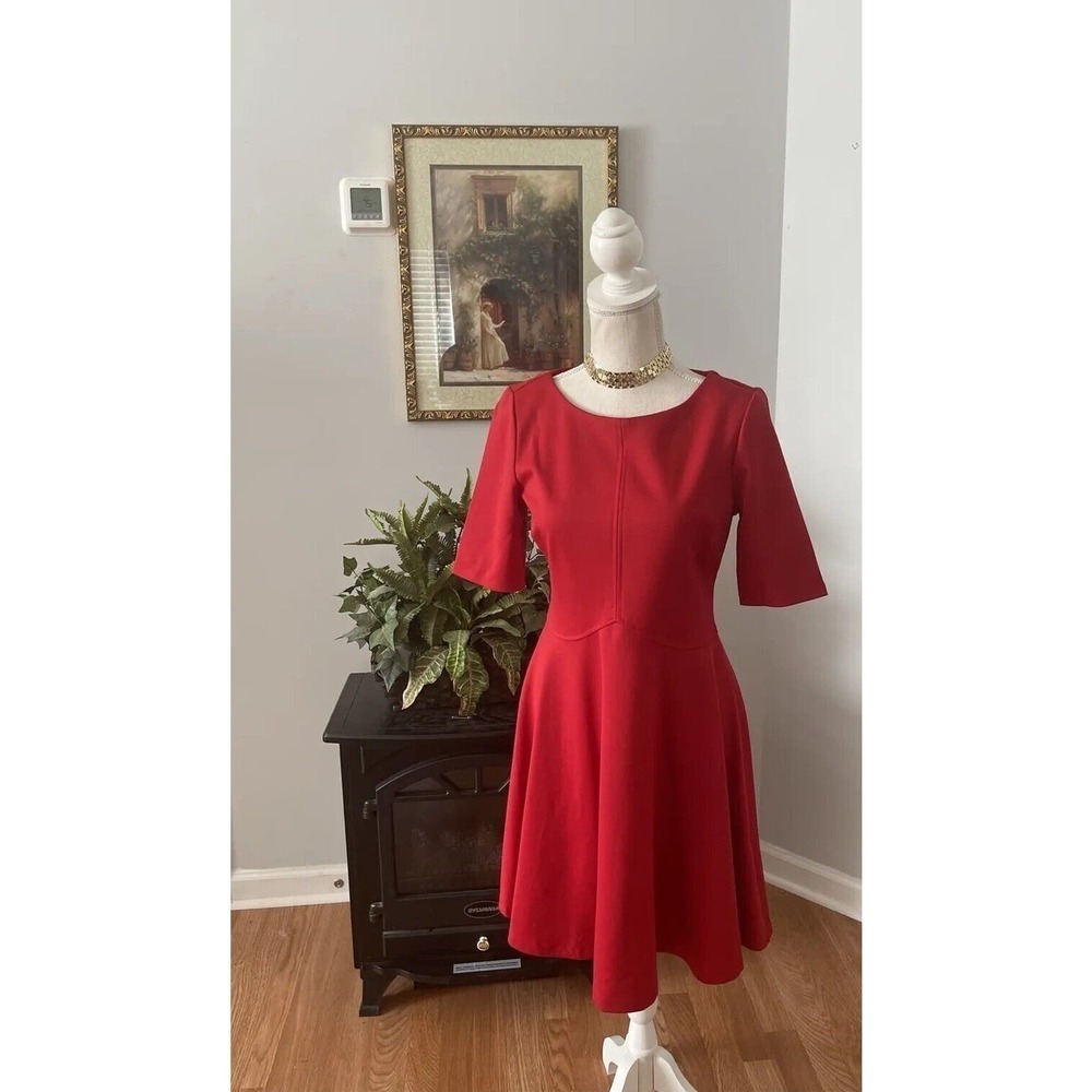 Black Swan Women‎ Red Dress M Exposed Zipper Fit & Flare Short Sleeve Preppy